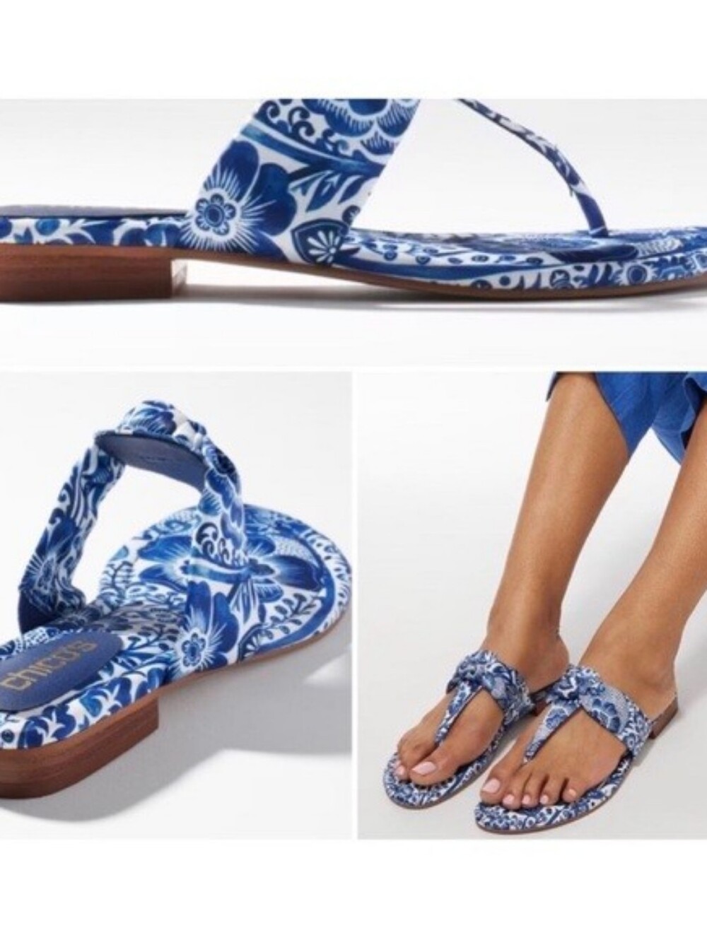 Like New** Chico's Natalia Blue & White Print Knotted Thong Sandals ** Size 8.5 - Picture 5 of 10
